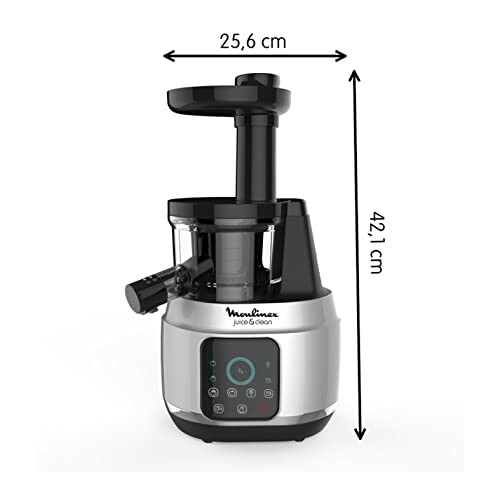 Extracteur de jus Moulinex avec dimensions indiquées.